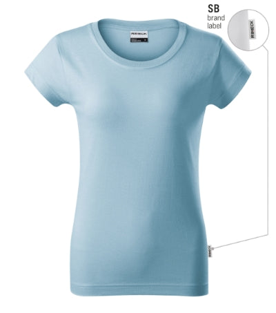 RIMECK RESIST Women's T-shirt in sky blue, brand label - promotional clothing printed with your company logo