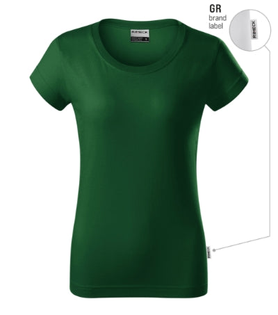 RIMECK RESIST HEAVY Women's T-shirt in bottle green, brand label - promotional clothing printed with your company logo