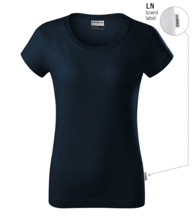 RIMECK RESIST HEAVY Women's T-shirt in navy blue, brand label - promotional clothing printed with your company logo