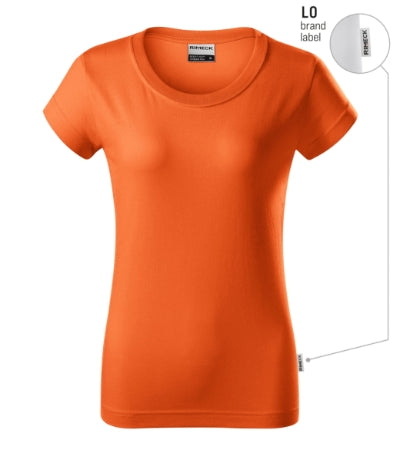 RIMECK RESIST HEAVY Women's T-shirt in orange, brand label - promotional clothing printed with your company logo