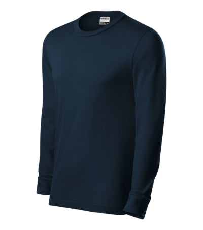 RIMECK RESIST LS Unisex T-shirt in navy blue, brand label - promotional clothing printed with your company logo