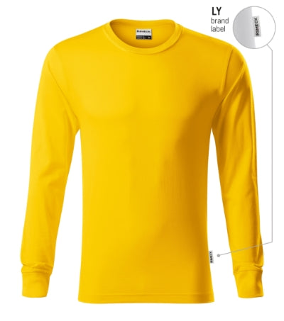RIMECK RESIST LS Unisex T-shirt in yellow, brand label - promotional clothing printed with your company logo