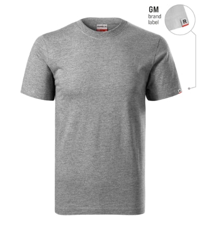 RIMECK BASE Unisex T-shirt in dark gray melange, brand label - promotional clothing printed with your company logo