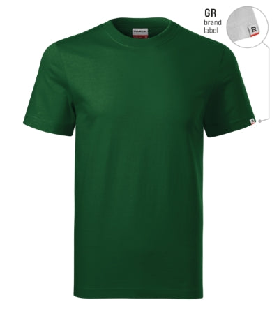 RIMECK BASE Unisex T-shirt in bottle green, brand label - promotional clothing printed with your company logo