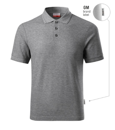 RIMECK RESERVE Men's polo shirt in dark gray melange, brand label - promotional clothing printed with your company logo