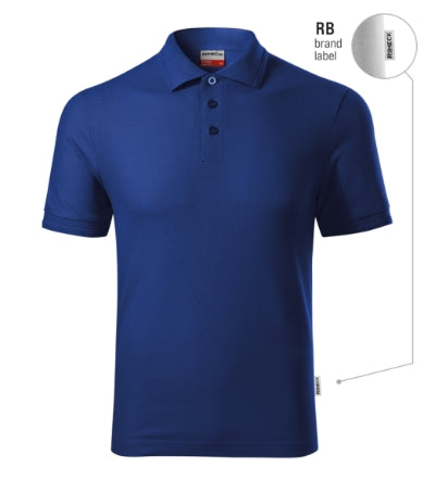 RIMECK RESERVE Men's polo shirt in royal blue, brand label - promotional clothing printed with your company logo