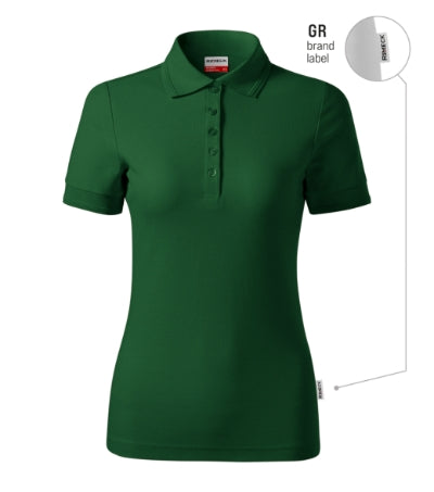 RIMECK RESERVE Women's polo shirt in bottle green, brand label - promotional clothing printed with your company logo