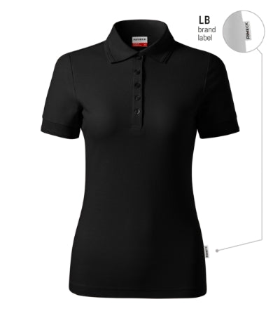 RIMECK RESERVE Women's polo shirt in black, brand label - promotional clothing printed with your company logo