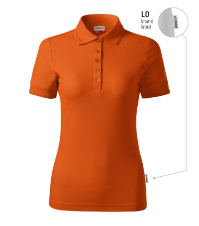 RIMECK RESERVE Women's polo shirt in orange, brand label - promotional clothing printed with your company logo