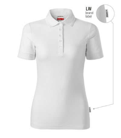 RIMECK RESERVE Women's polo shirt in white, brand label - promotional clothing printed with your company logo
