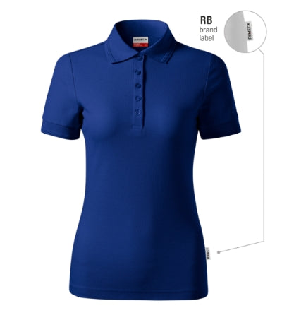 RIMECK RESERVE Women's polo shirt in royal blue, brand label - promotional clothing printed with your company logo