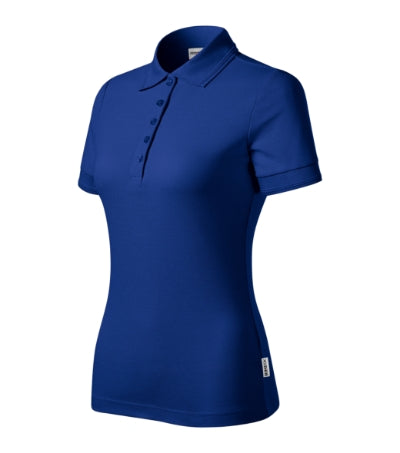RIMECK RESERVE Women's polo shirt in royal blue, brand label - promotional clothing printed with your company logo