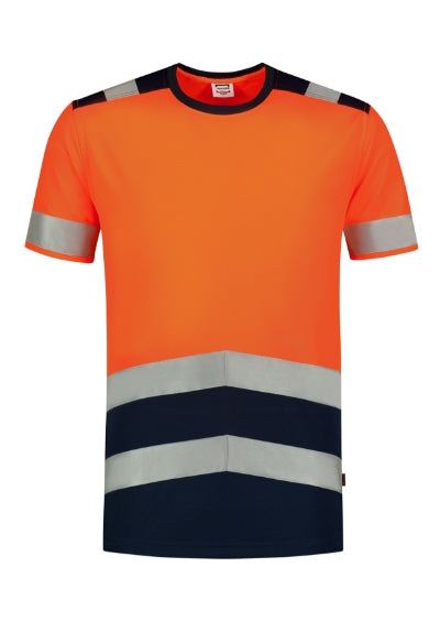 TRICORP T-SHIRT HIGH VIS BICOLOR Unisex T-shirt in fluorescent orange - promotional clothing printed with your company logo