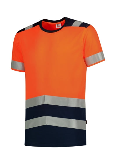 TRICORP T-SHIRT HIGH VIS BICOLOR Unisex T-shirt in fluorescent orange - promotional clothing printed with your company logo