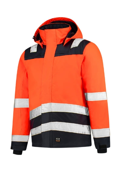 TRICORP MIDI PARKA HIGH VIS BICOLOR Unisex work jacket in fluorescent orange - promotional clothing printed with your