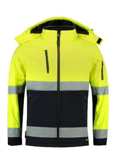 TRICORP BI-COLOR EN ISO 20471 SOFTSHELL Unisex softshell jacket in fluorescent yellow - promotional clothing printed with