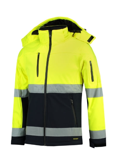TRICORP BI-COLOR EN ISO 20471 SOFTSHELL Unisex softshell jacket in fluorescent yellow - promotional clothing printed with