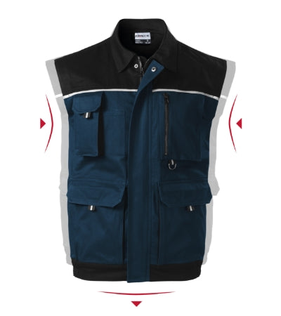 RIMECK WOODY Men's work vest in navy blue - promotional clothing printed with your company logo